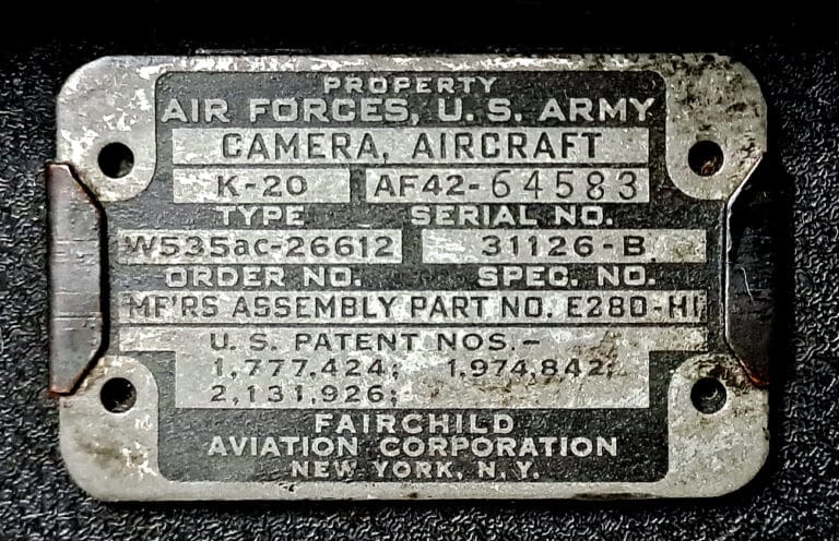 fairchild k 20 typenschild