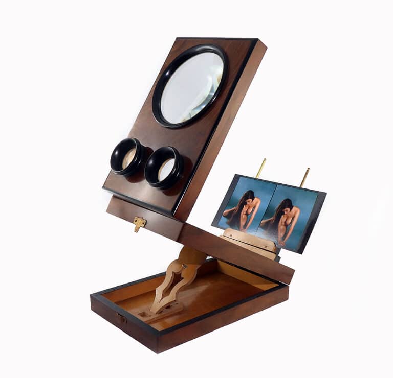 stereoskop lupe teak auf bild